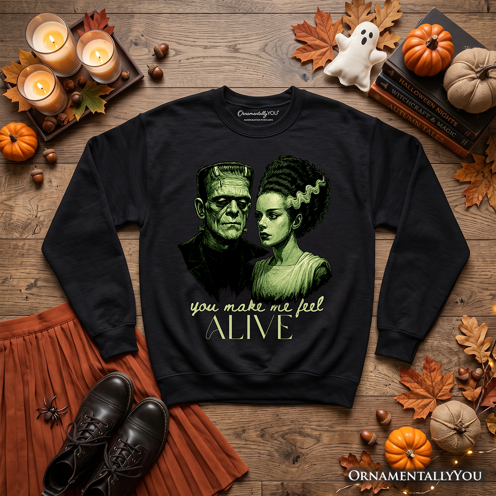 Frankenstein and Bride Sweatshirt, You Make Me Feel Alive Sweater, Retro Horror Valentine Gift, Gothic Couples Pullover