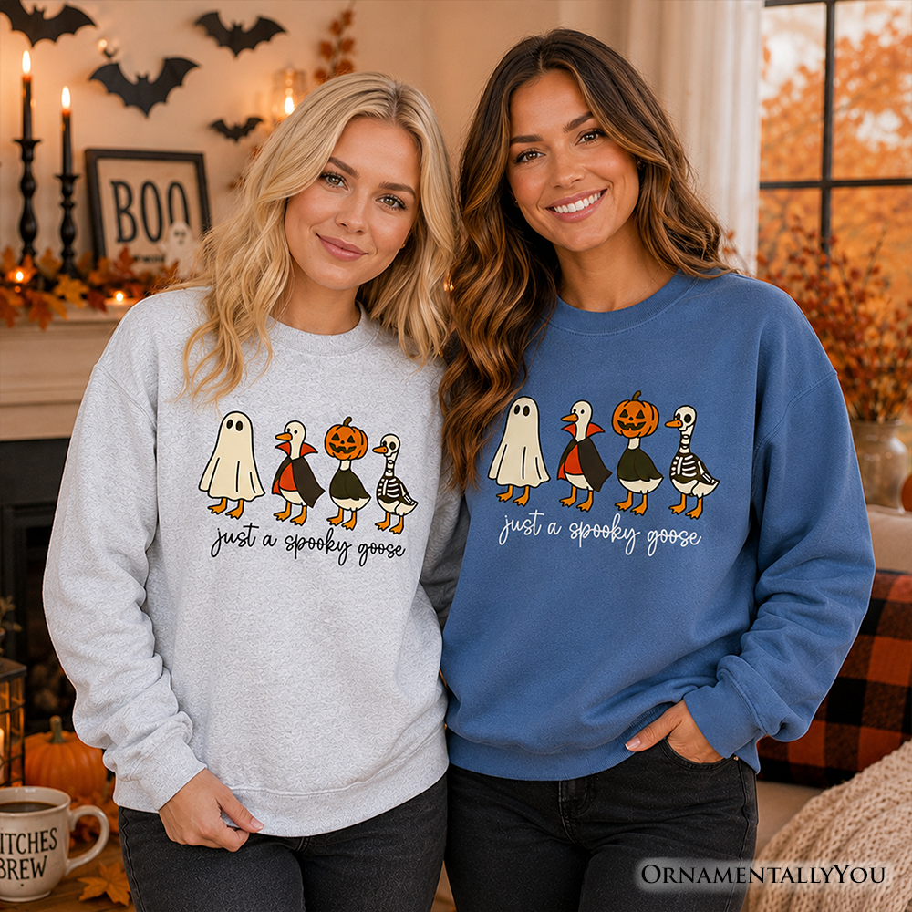 Just a Spooky Goose Sweatshirt, Funny Halloween Sweater, Cute Ghost Goose Pullover, Easy Costume and Quirky Halloween Gift