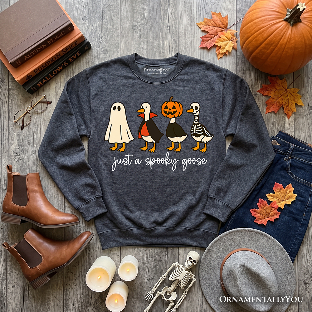 Just a Spooky Goose Sweatshirt, Funny Halloween Sweater, Cute Ghost Goose Pullover, Easy Costume and Quirky Halloween Gift