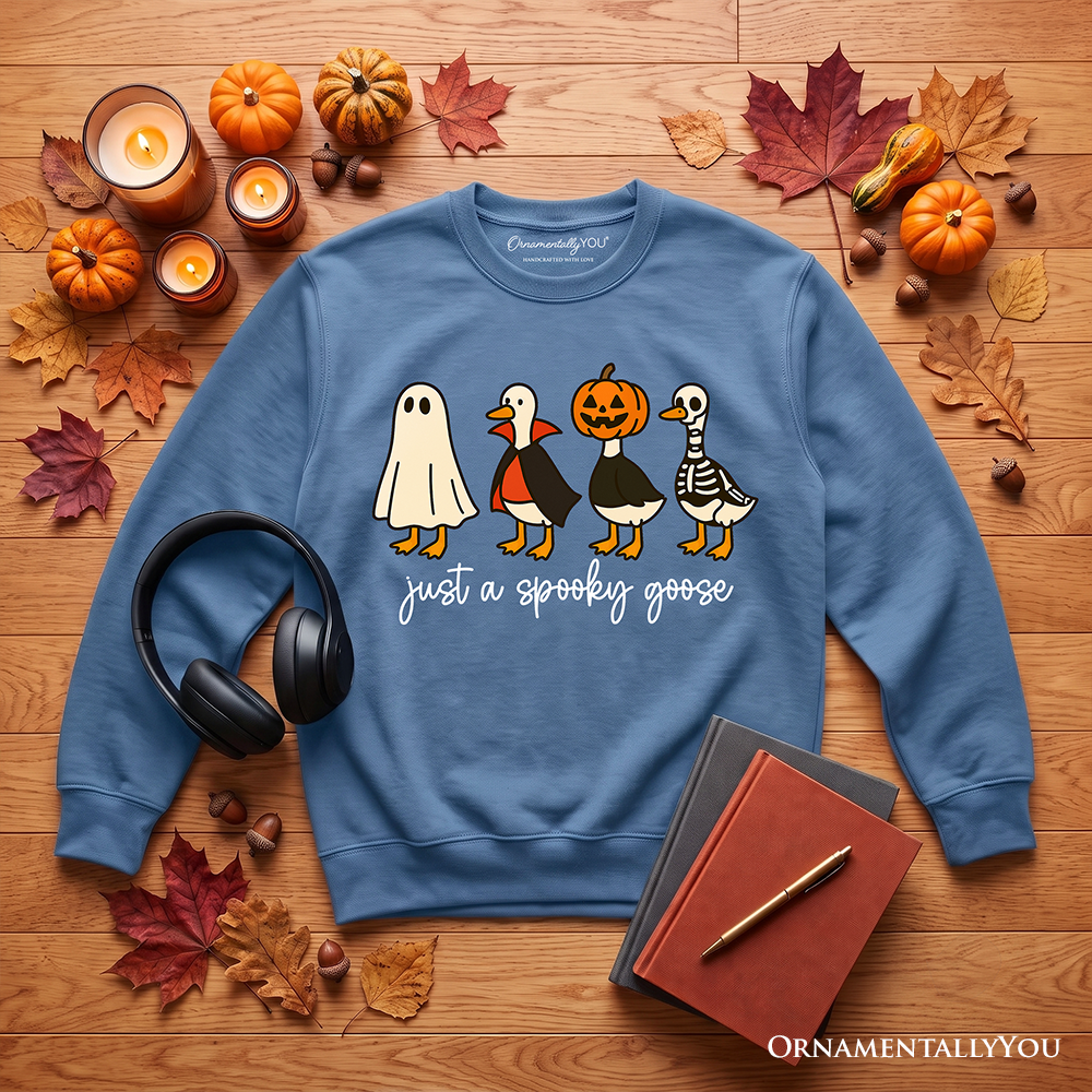 Just a Spooky Goose Sweatshirt, Funny Halloween Sweater, Cute Ghost Goose Pullover, Easy Costume and Quirky Halloween Gift