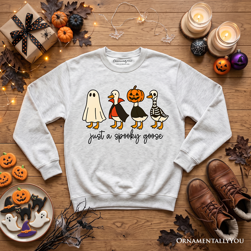 Just a Spooky Goose Sweatshirt, Funny Halloween Sweater, Cute Ghost Goose Pullover, Easy Costume and Quirky Halloween Gift