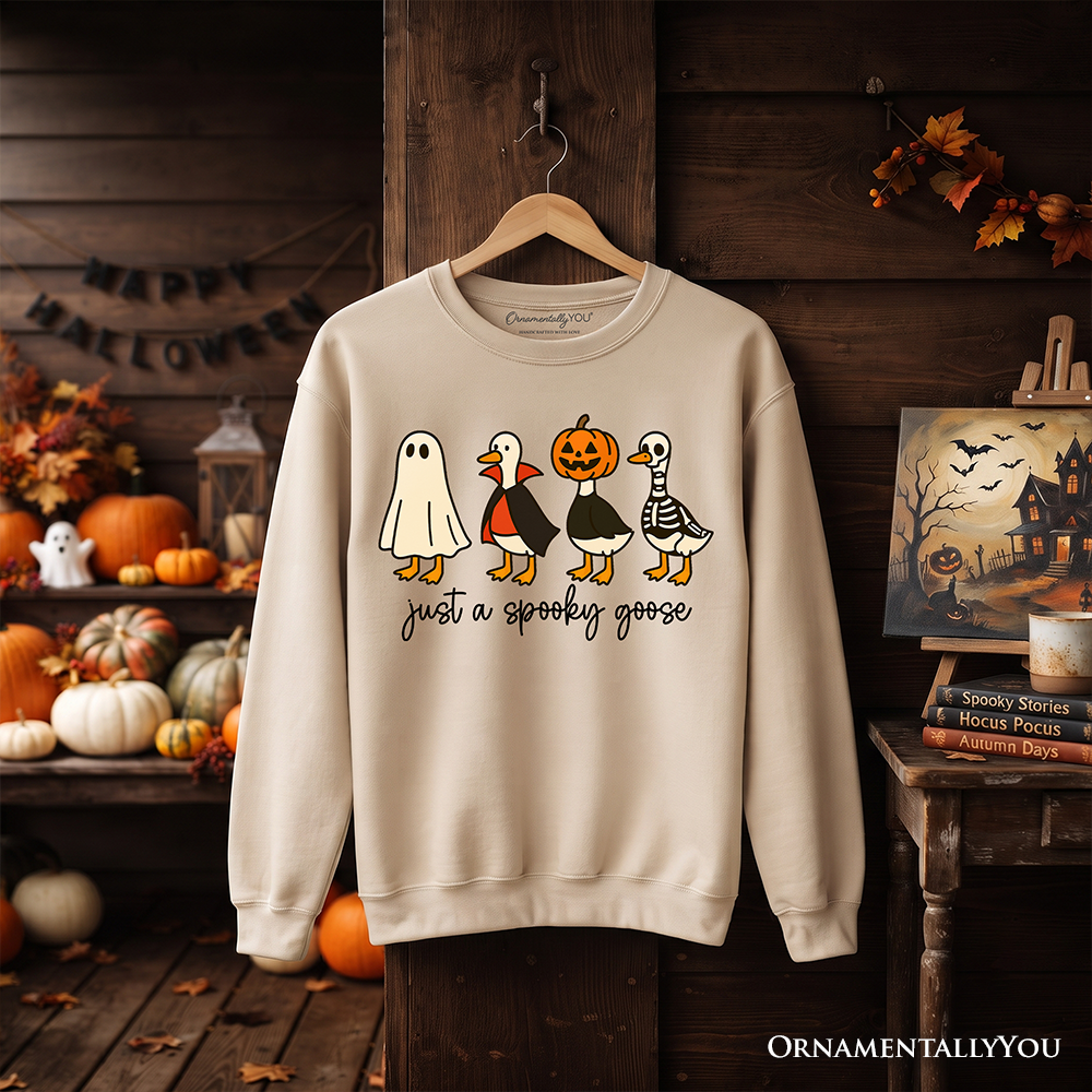 Just a Spooky Goose Sweatshirt, Funny Halloween Sweater, Cute Ghost Goose Pullover, Easy Costume and Quirky Halloween Gift