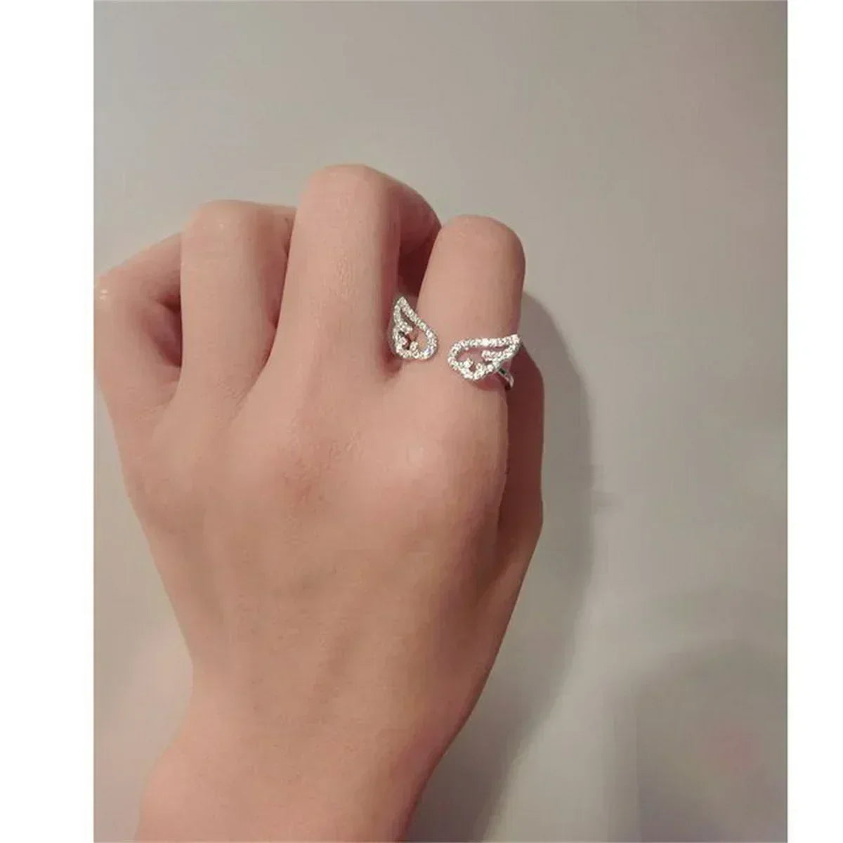 Angel Wings Zircon Ring for Women, Adjustable Silver Statement Ring, Elegant Fashion Jewelry Gift