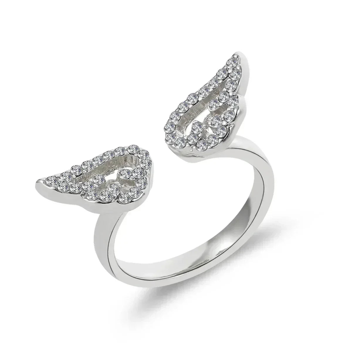 Angel Wings Zircon Ring for Women, Adjustable Silver Statement Ring, Elegant Fashion Jewelry Gift