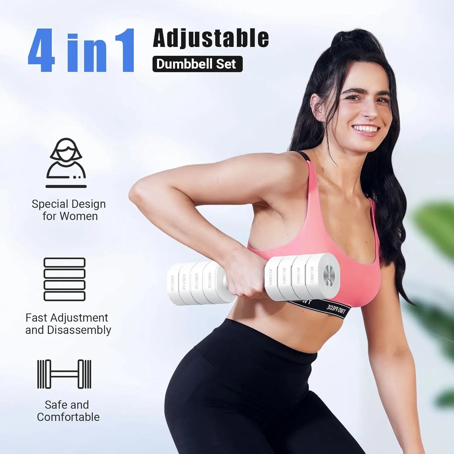 Adjustable Dumbbell Set of 2, 2.2–8.8 lb Macaron Weights with Non-Slip Handles