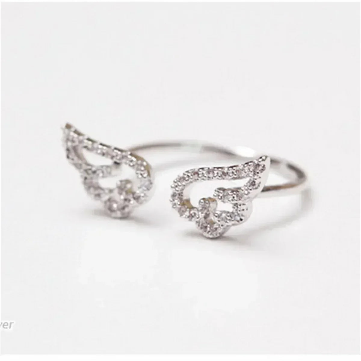 Angel Wings Zircon Ring for Women, Adjustable Silver Statement Ring, Elegant Fashion Jewelry Gift