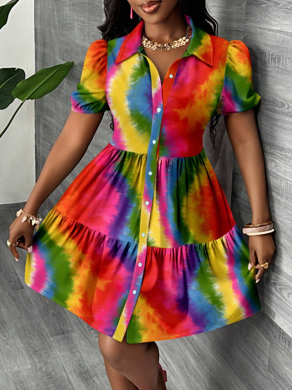 Slaydiva Women's Tie-Dye Floral Mini Dress – Casual Summer Vacation Style, Lightweight & Trendy Going-Out Dress