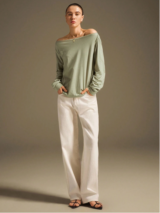 2025 New Arrival Women’s Loose Fit Green Knit Batwing Sleeve Blouse – Modern Urban Style for Business Casual, Commuting & Daily Wear