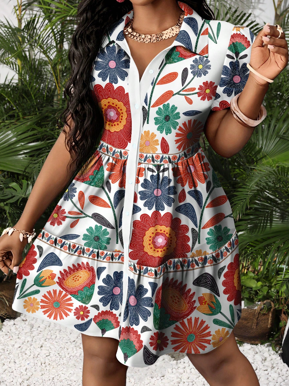 Slaydiva Women's Tie-Dye Floral Mini Dress – Casual Summer Vacation Style, Lightweight & Trendy Going-Out Dress