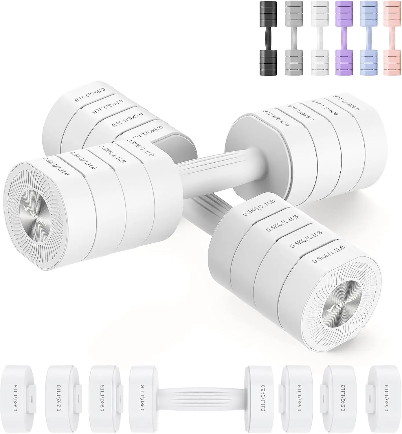Adjustable Dumbbell Set of 2, 2.2–8.8 lb Macaron Weights with Non-Slip Handles