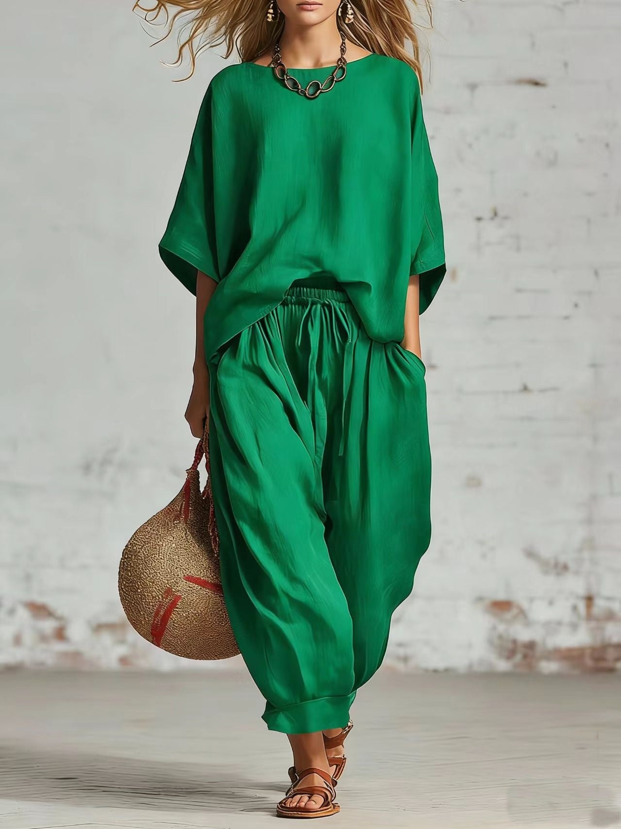 Women's comfortable solid color travel outfit set