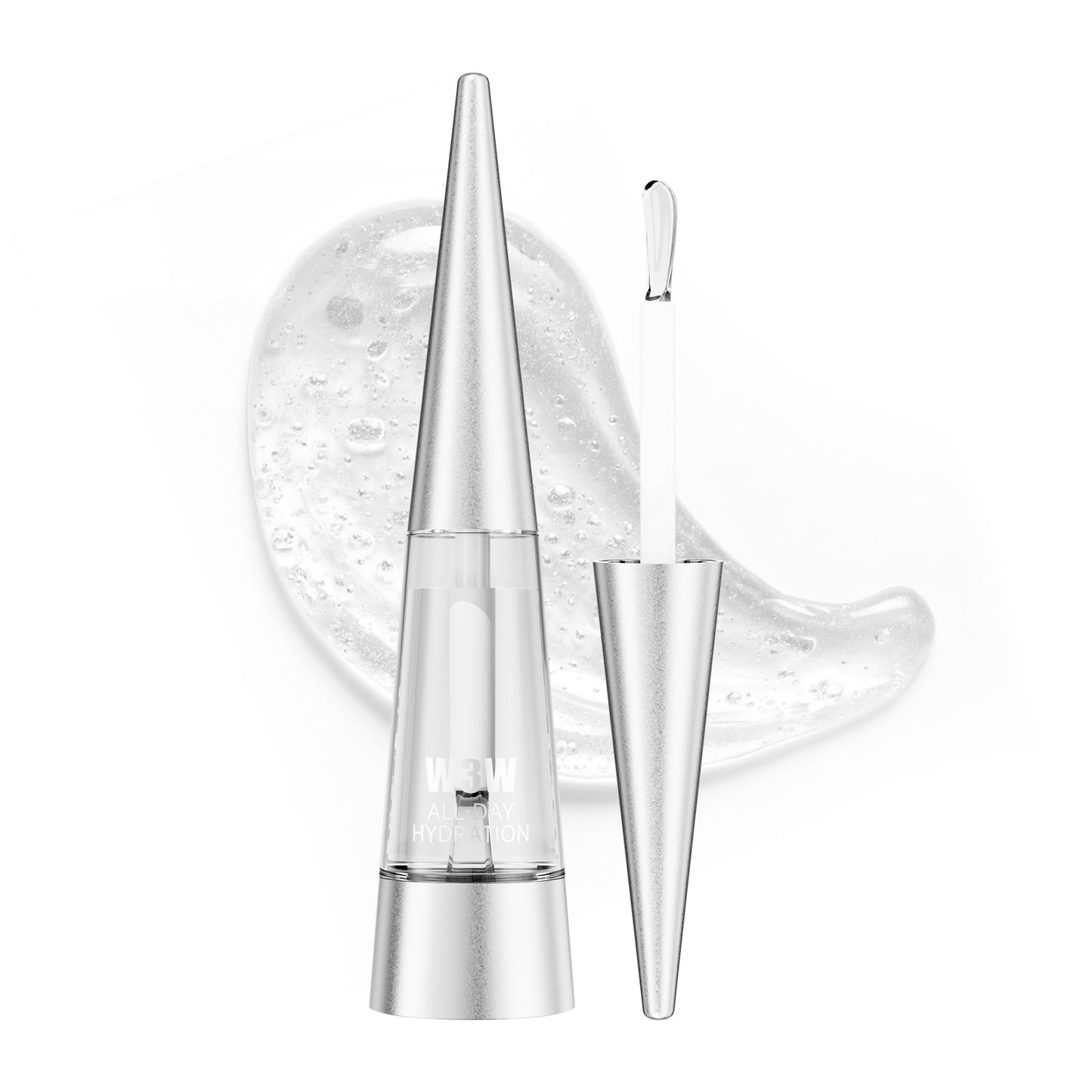 Clear skincare product with a droplet on a white background