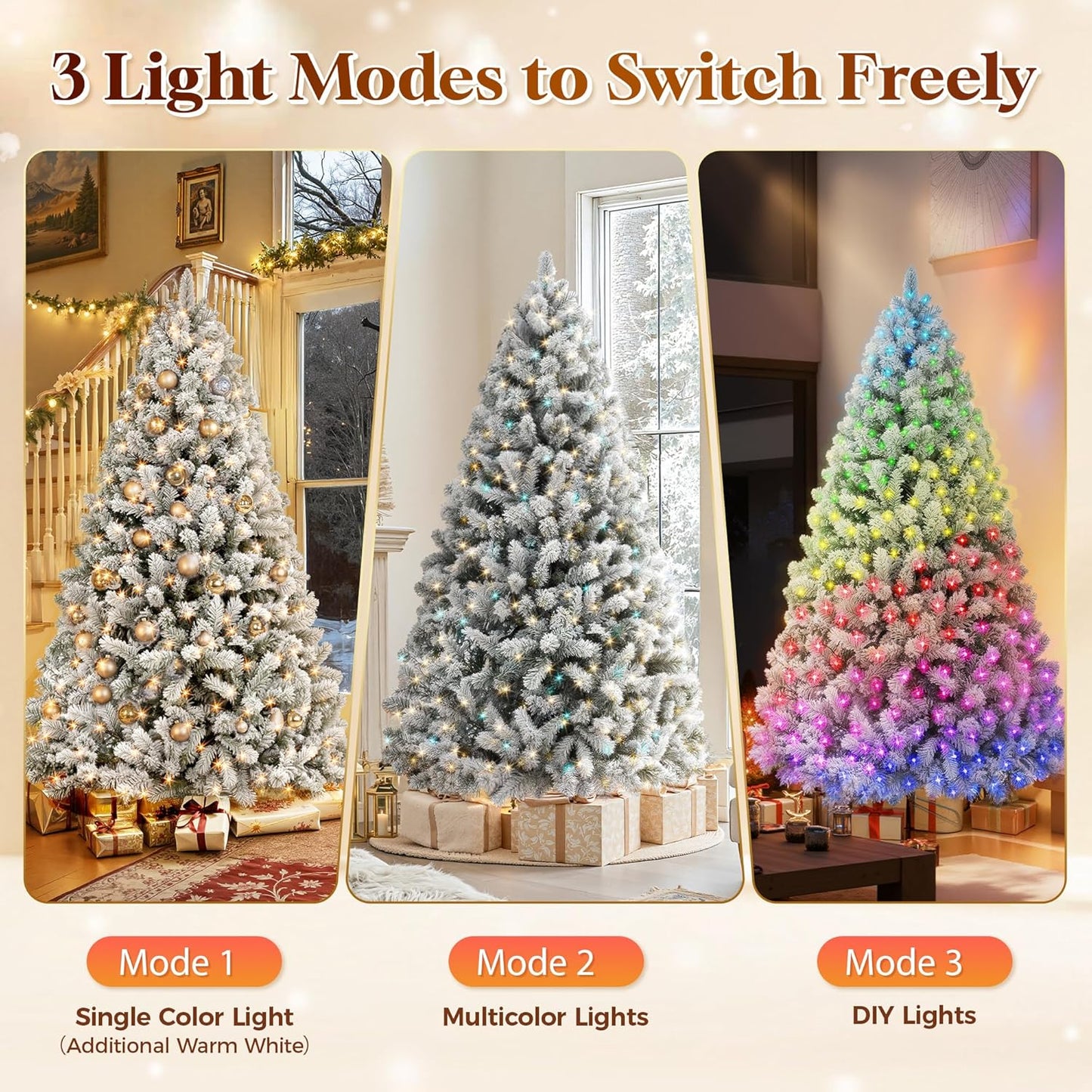 6 Ft Flocked Prelit Christmas Tree with 350 LED Lights, App Control, Artificial Christmas Tree, Multi-Color RGBW Lights, 947 Branch Tips, Snow Xmas Tree, for Home, Party