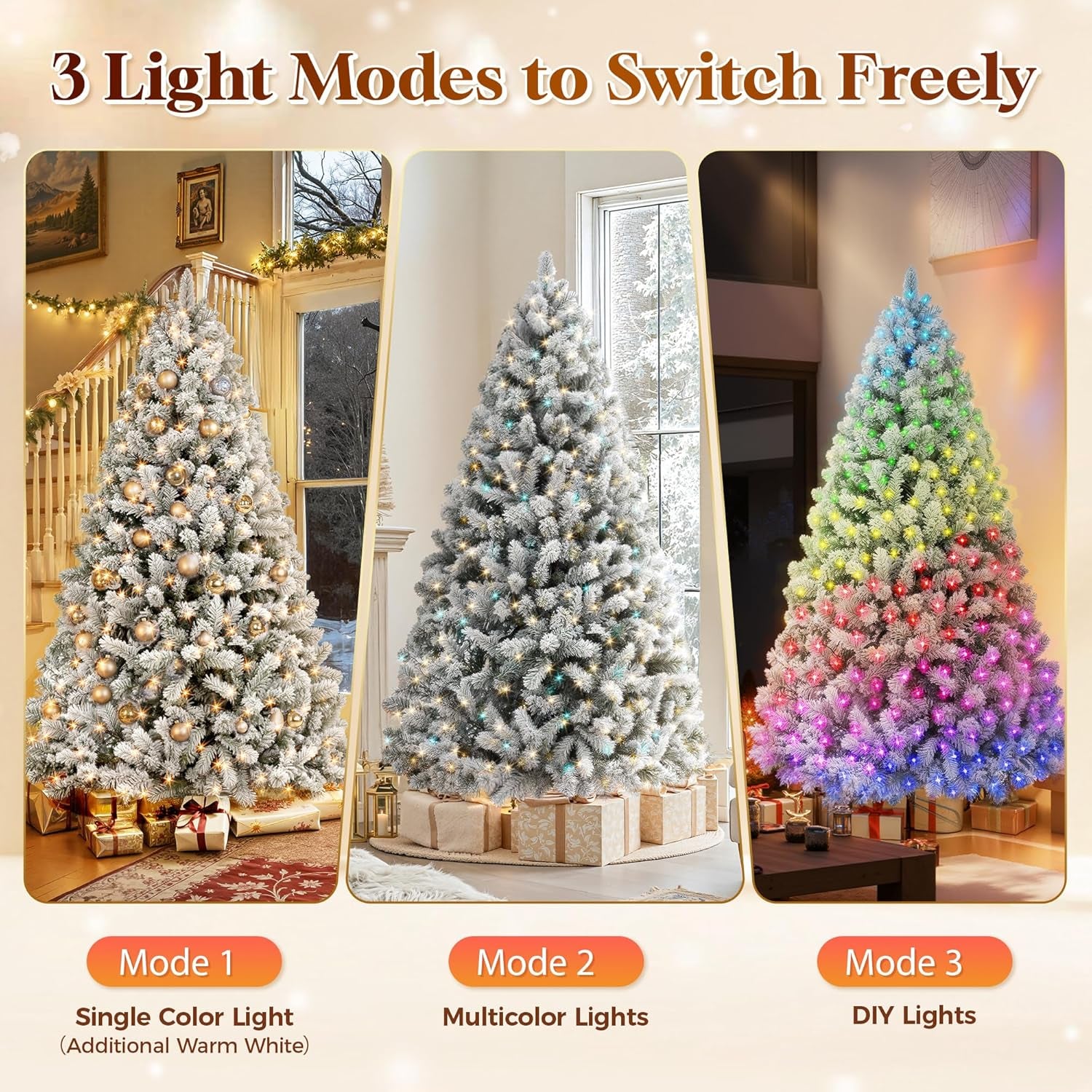6 Ft Flocked Prelit Christmas Tree with 350 LED Lights, App Control, Artificial Christmas Tree, Multi-Color RGBW Lights, 947 Branch Tips, Snow Xmas Tree, for Home, Party