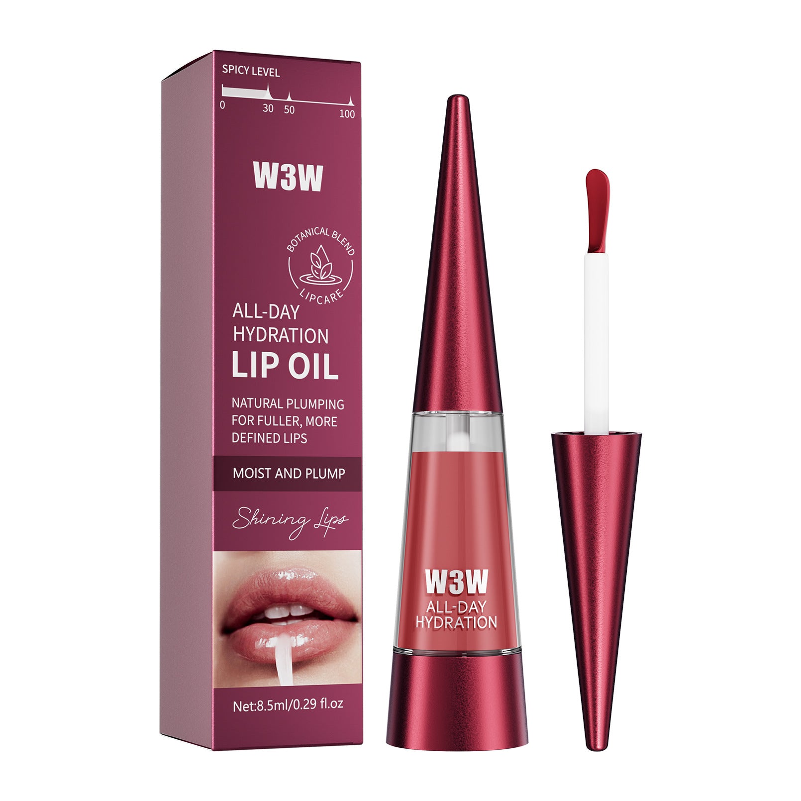 W3W All-Day Hydration Lip Oil with packaging on a white background