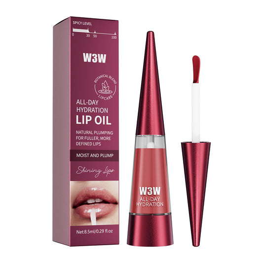 W3W All-Day Hydration Lip Oil with packaging on a white background
