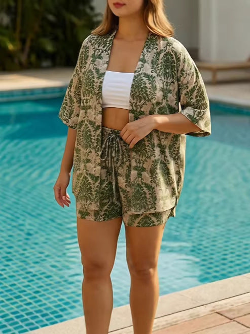 Stylish women's matching cardigan and shorts set