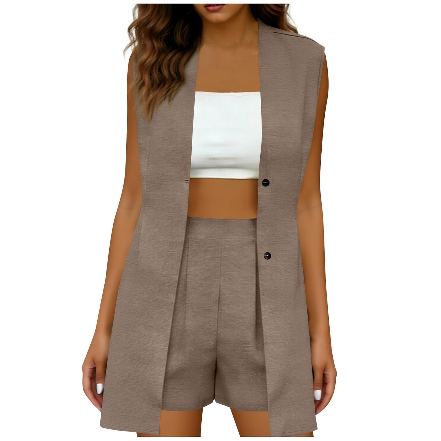 Chic Two Piece Set Women V-Neck Vest Top and Shorts Outfit