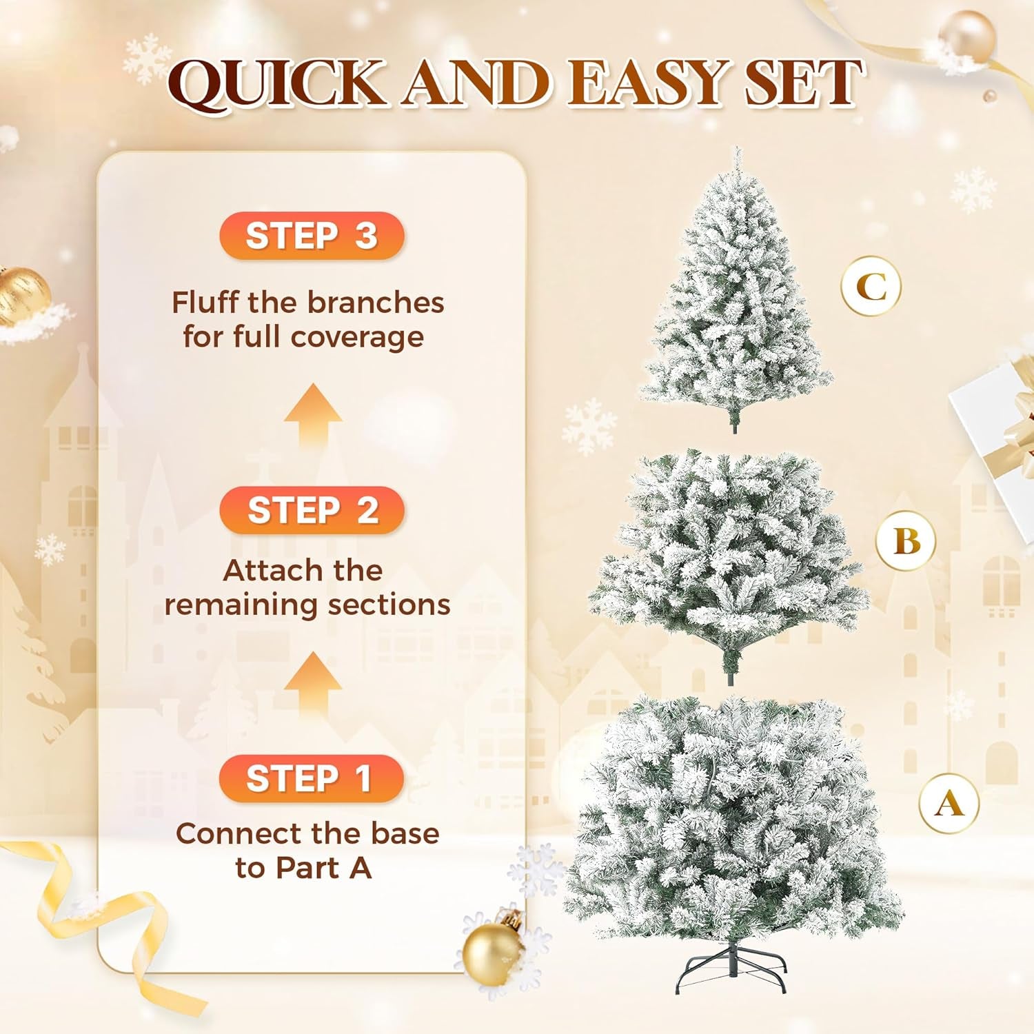 6 Ft Flocked Prelit Christmas Tree with 350 LED Lights, App Control, Artificial Christmas Tree, Multi-Color RGBW Lights, 947 Branch Tips, Snow Xmas Tree, for Home, Party
