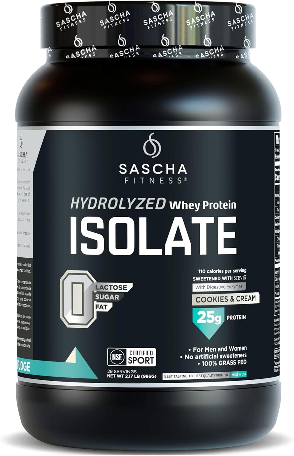 Hydrolyzed Whey Protein Isolate,100% Grass-Fed (2 Pounds, Cookies & Cream)