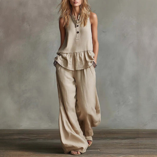 Women Loose Fit Top and High Waist Wide Leg Pants Set