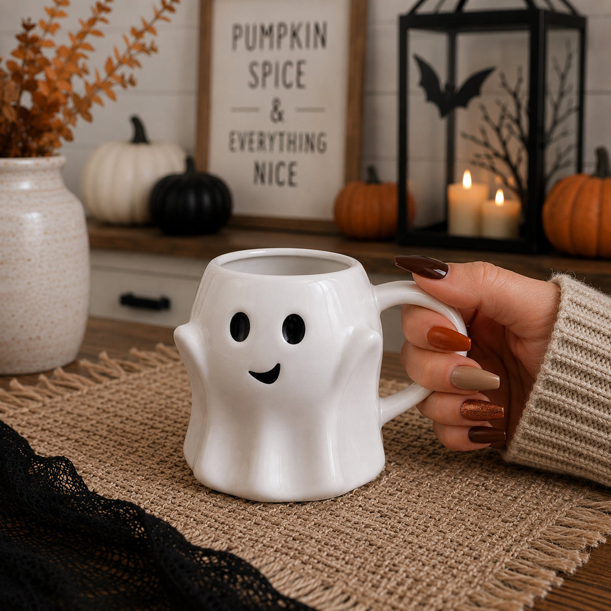 Cute Ghost Coffee Mug, 14.8 oz. Halloween Ceramic Mug