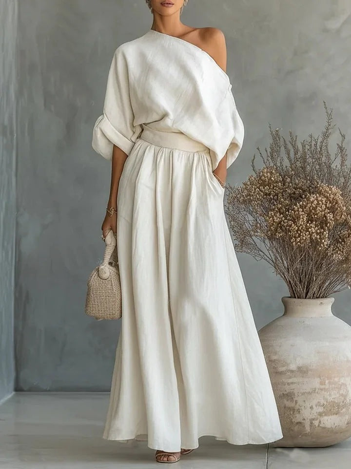 Women's Off-Shoulder Cropped Top and Pants Two-Piece Set