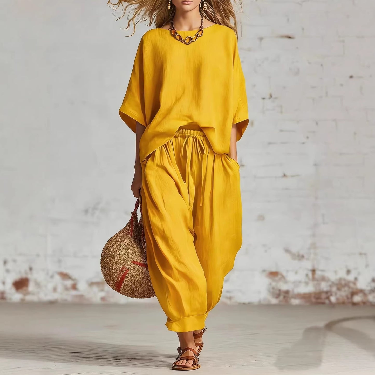 Stylish women's casual top and pants matching set