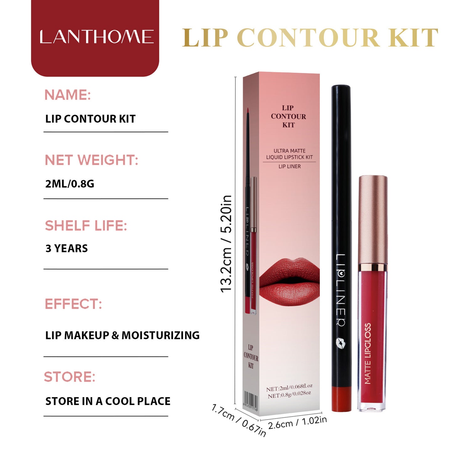 Lanthome lip contour kit with lip liner and lip gloss on a white background
