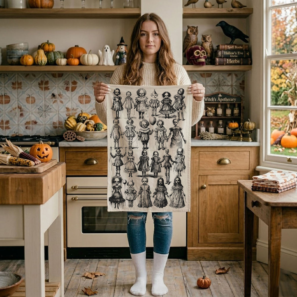 Possessed Dolls Halloween Flour Sack Kitchen Towel