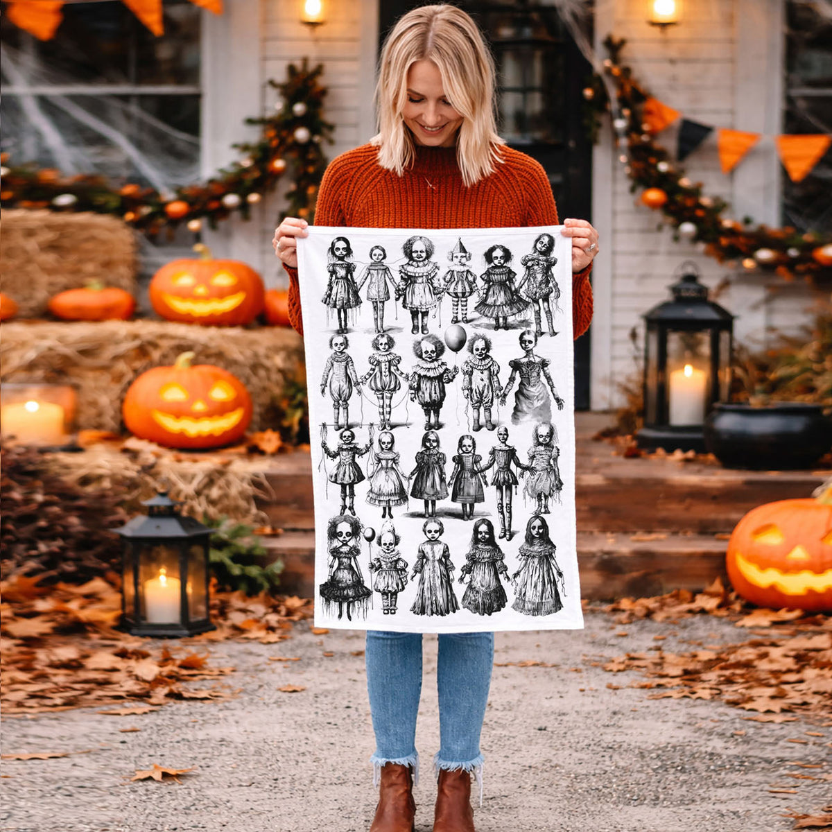 Possessed Dolls Halloween Flour Sack Kitchen Towel