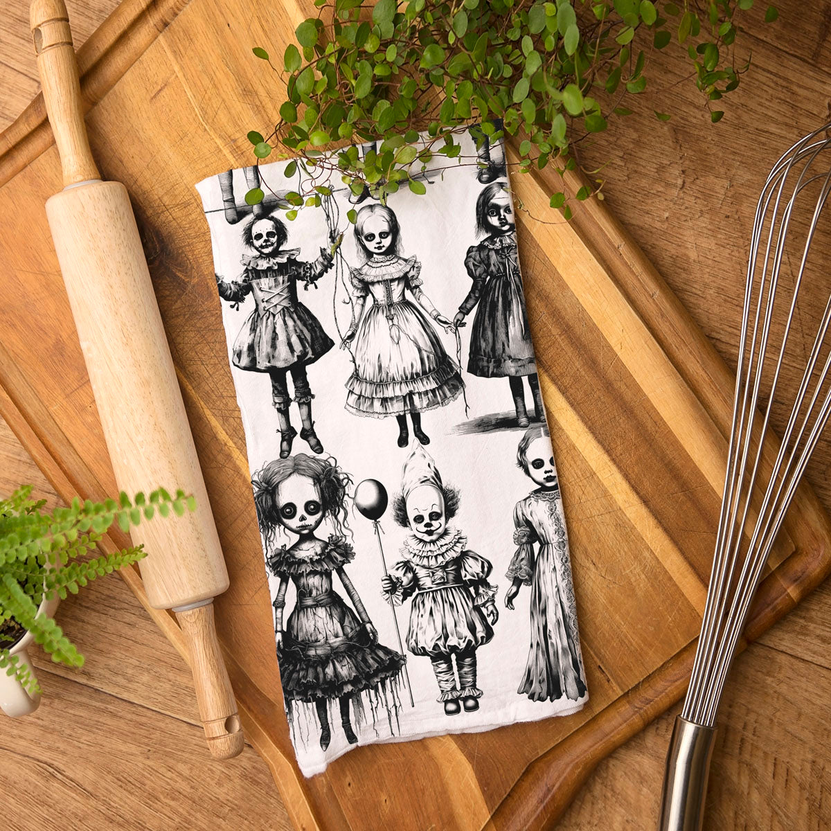 Possessed Dolls Halloween Flour Sack Kitchen Towel