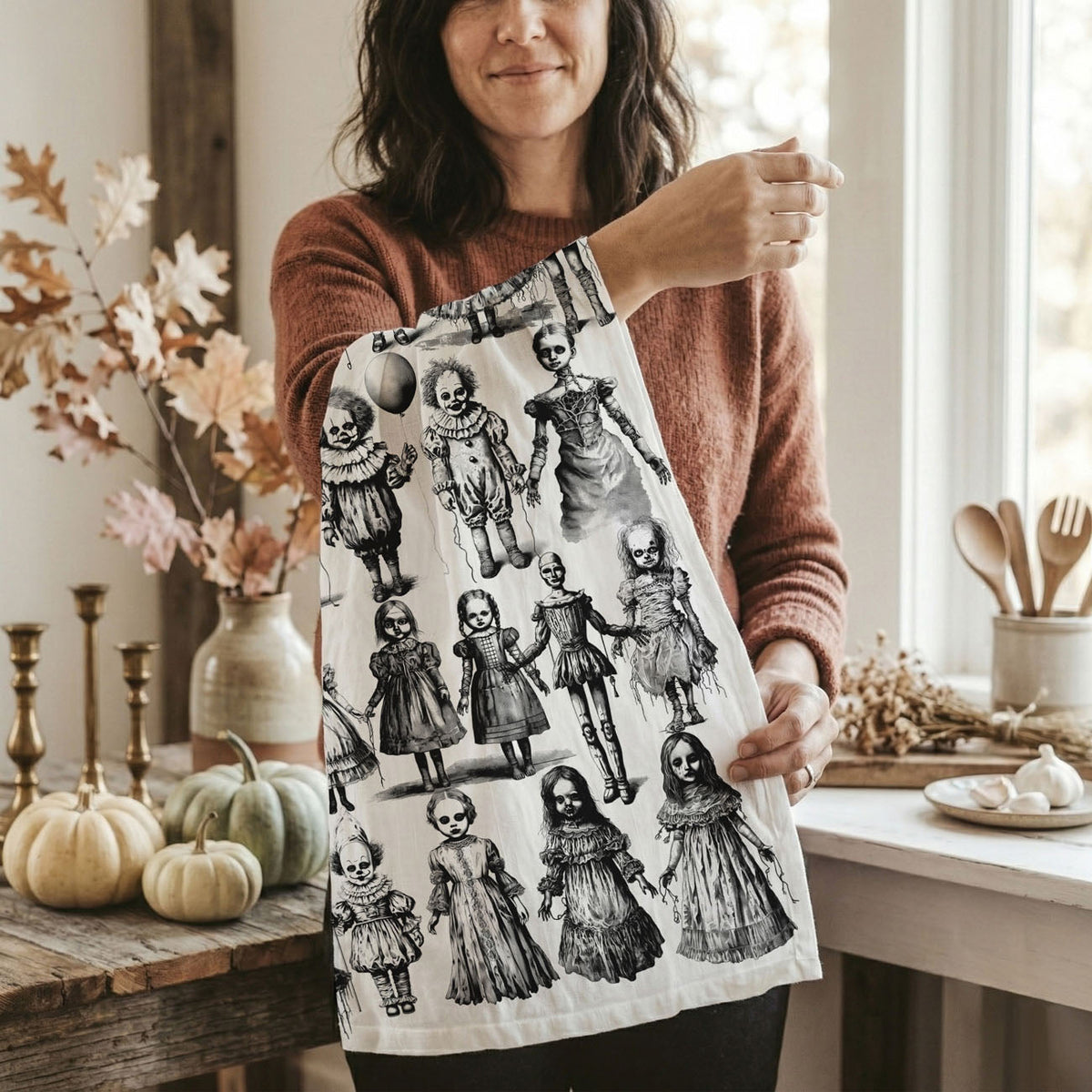 Possessed Dolls Halloween Flour Sack Kitchen Towel
