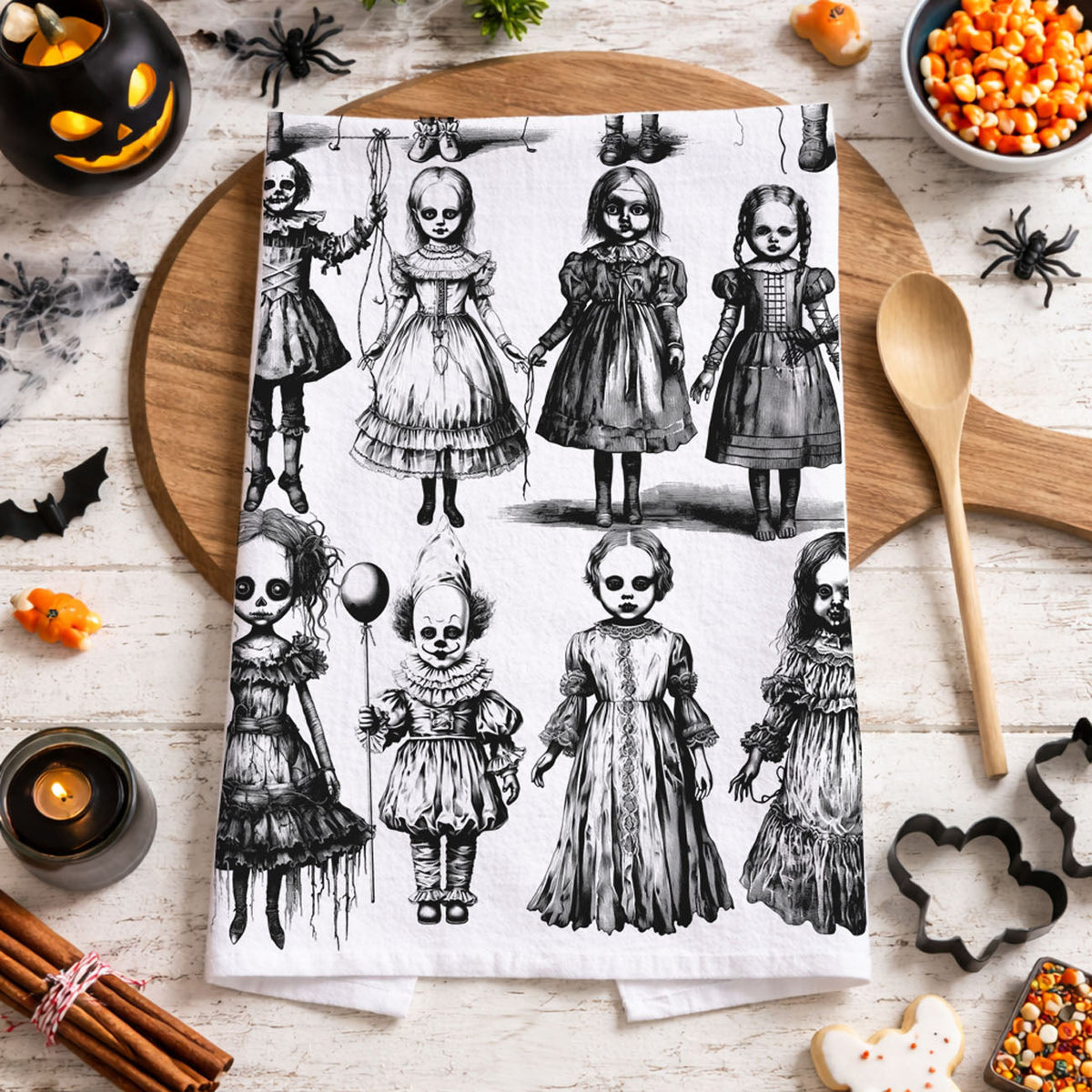 Possessed Dolls Halloween Flour Sack Kitchen Towel