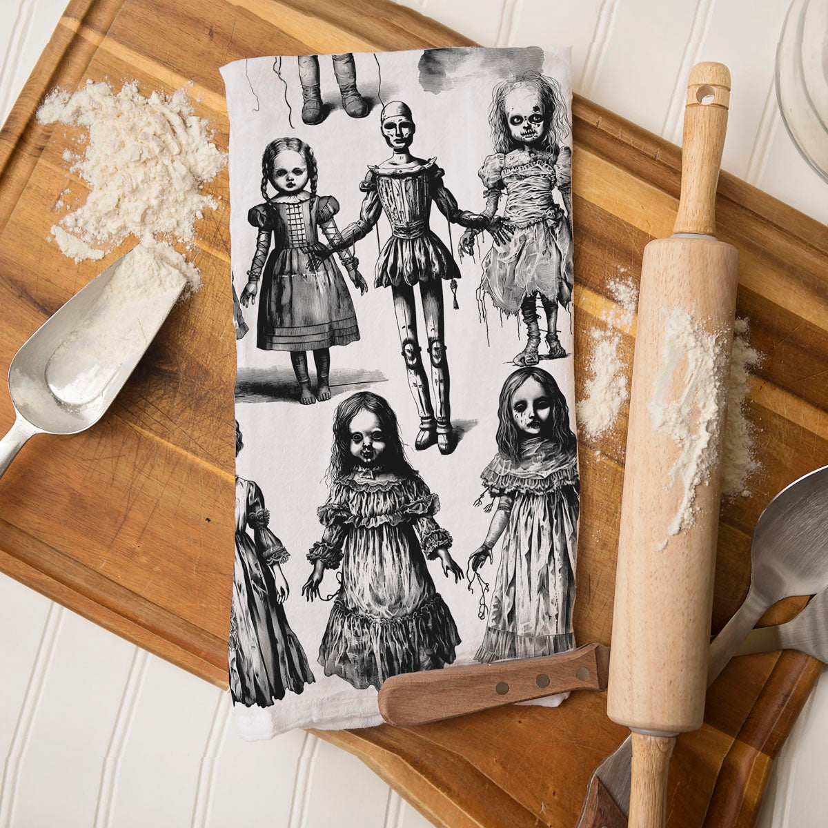 Possessed Dolls Halloween Flour Sack Kitchen Towel