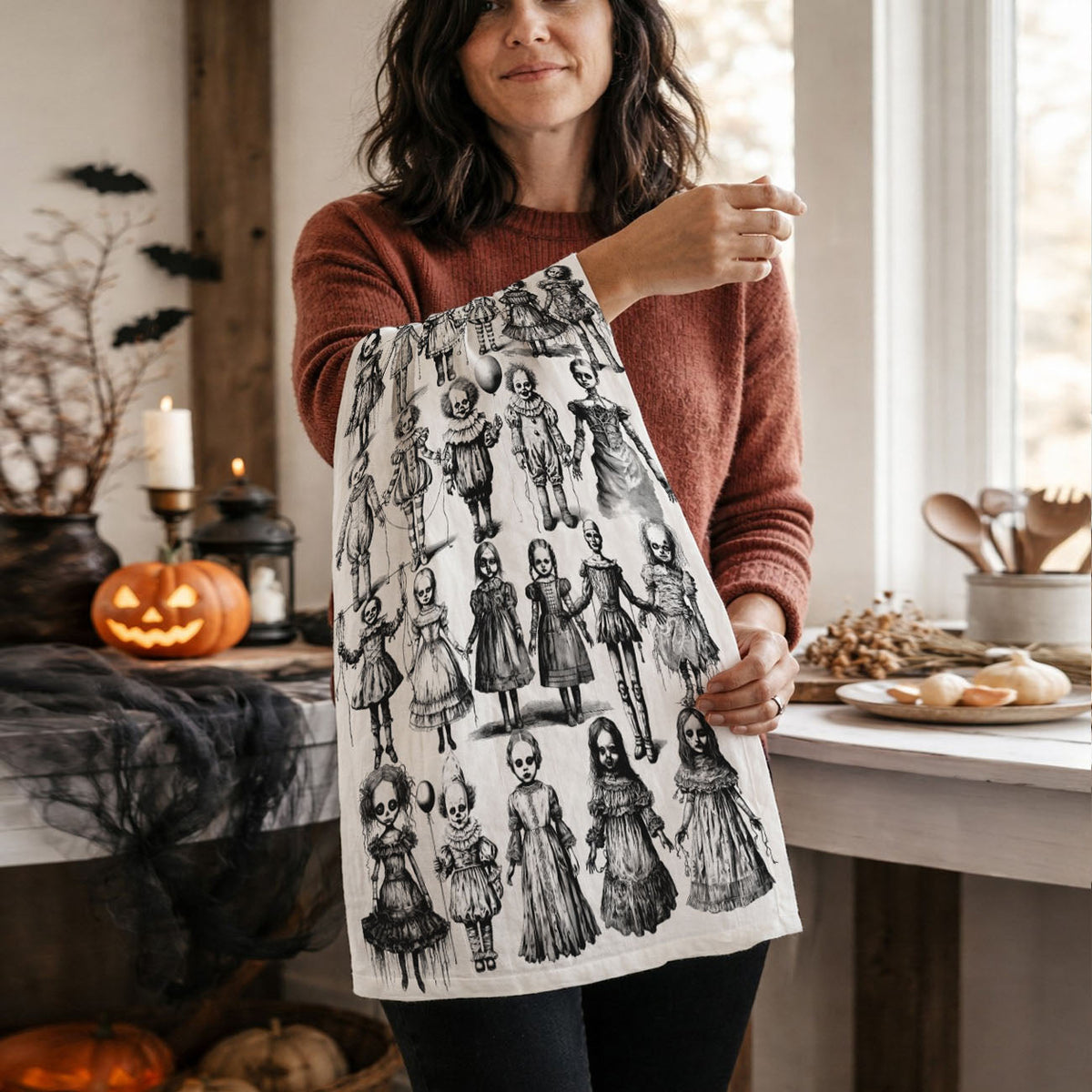Possessed Dolls Halloween Flour Sack Kitchen Towel