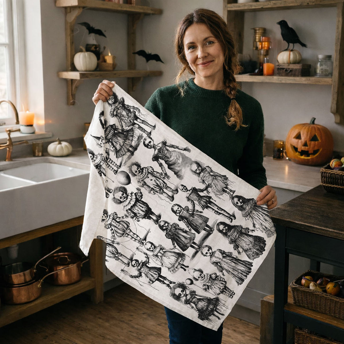Possessed Dolls Halloween Flour Sack Kitchen Towel