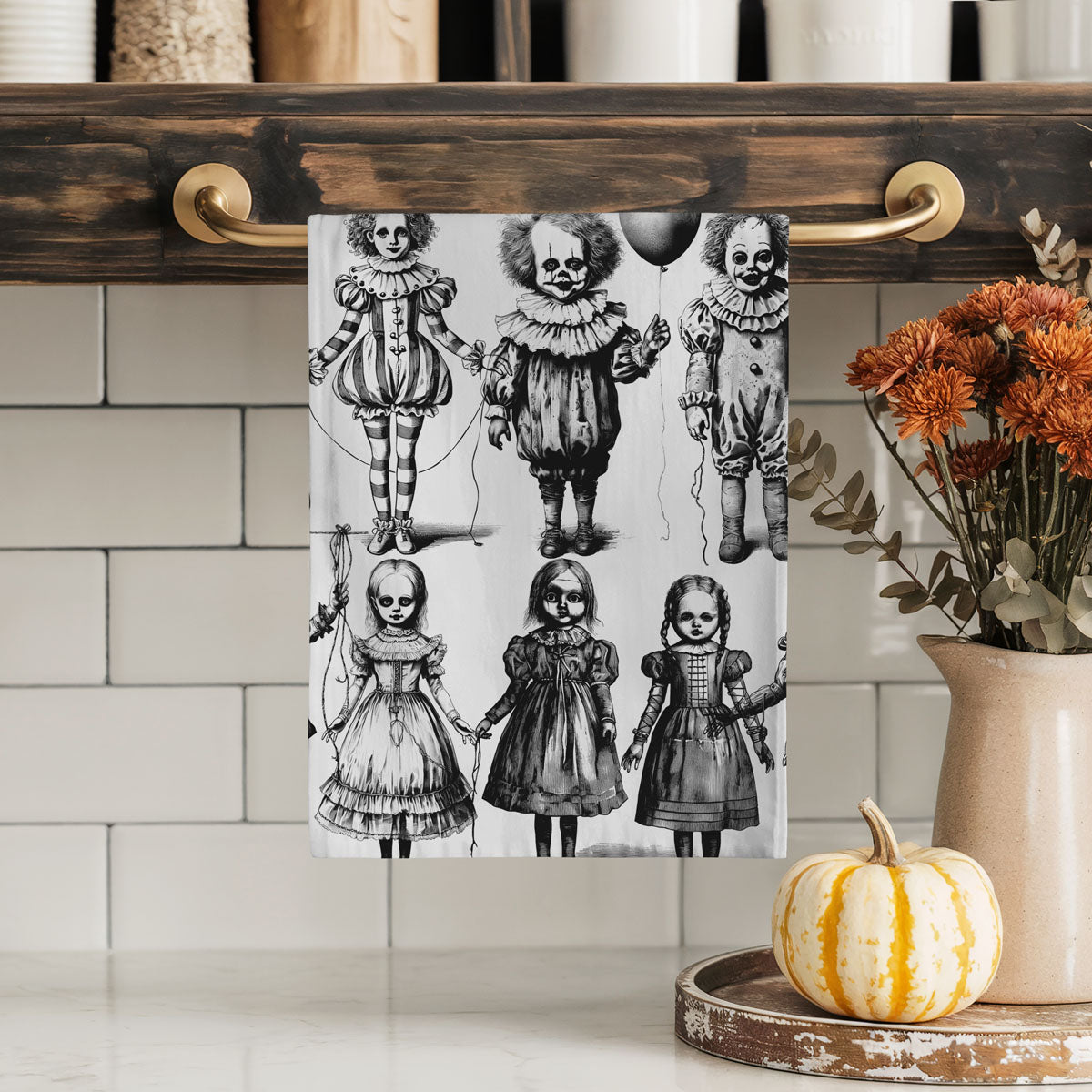 Possessed Dolls Halloween Flour Sack Kitchen Towel
