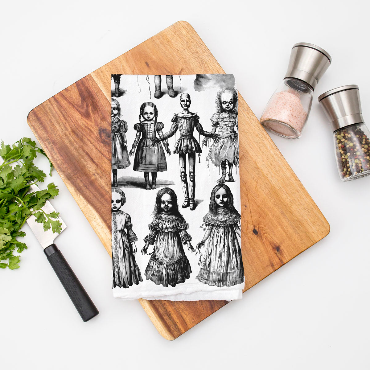 Possessed Dolls Halloween Flour Sack Kitchen Towel