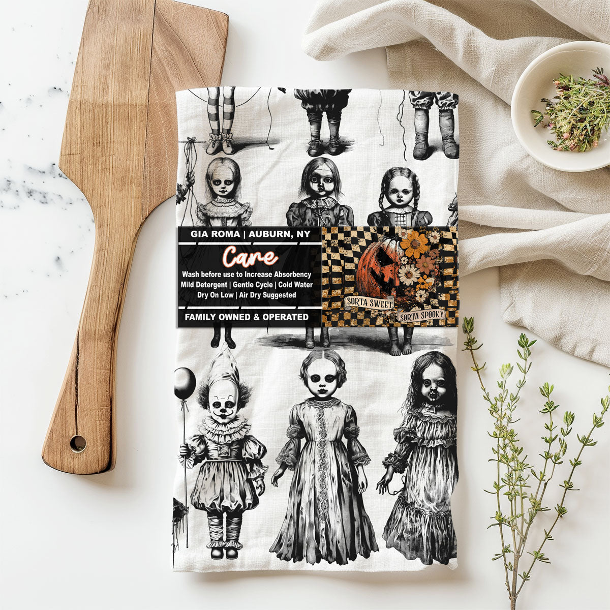 Possessed Dolls Halloween Flour Sack Kitchen Towel