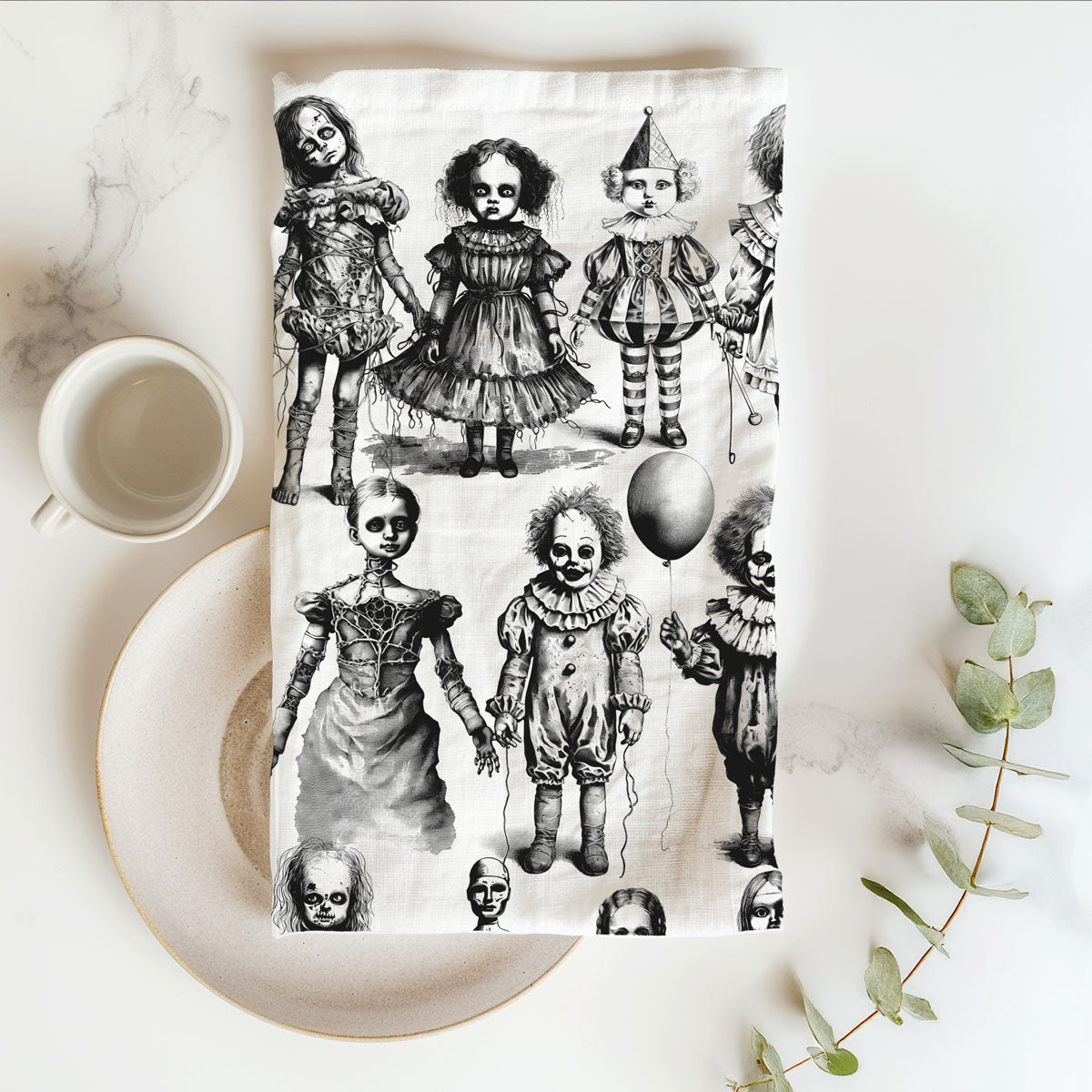 Possessed Dolls Halloween Flour Sack Kitchen Towel