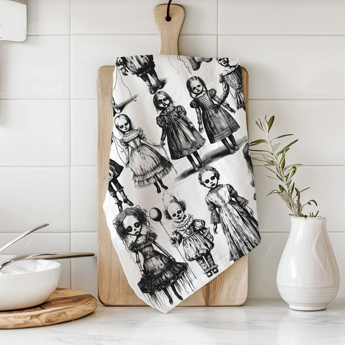 Possessed Dolls Halloween Flour Sack Kitchen Towel
