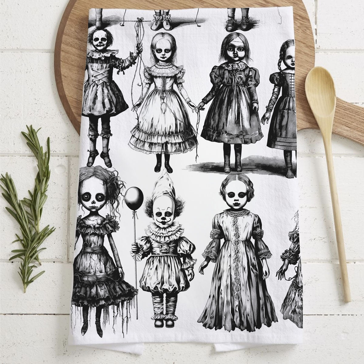 Possessed Dolls Halloween Flour Sack Kitchen Towel