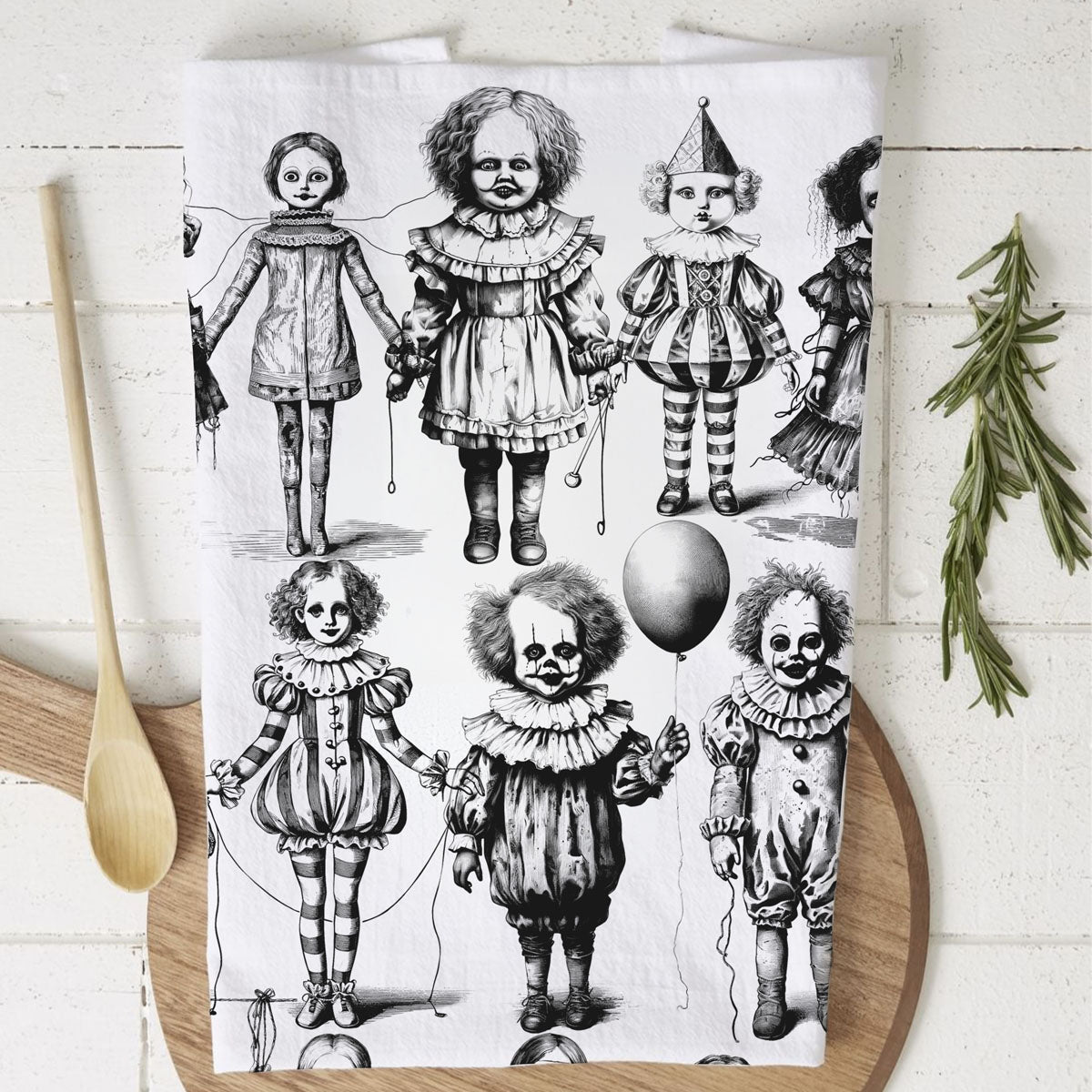 Possessed Dolls Halloween Flour Sack Kitchen Towel