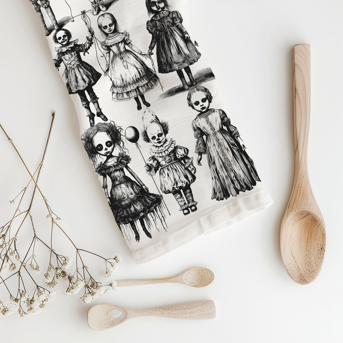 Possessed Dolls Halloween Flour Sack Kitchen Towel