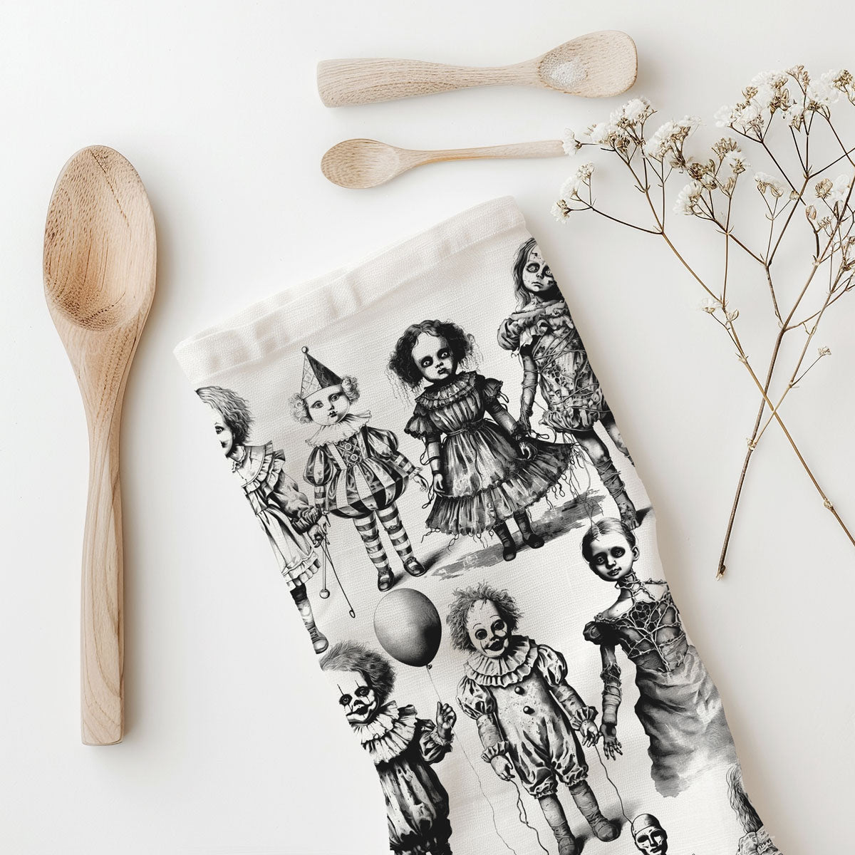 Possessed Dolls Halloween Flour Sack Kitchen Towel