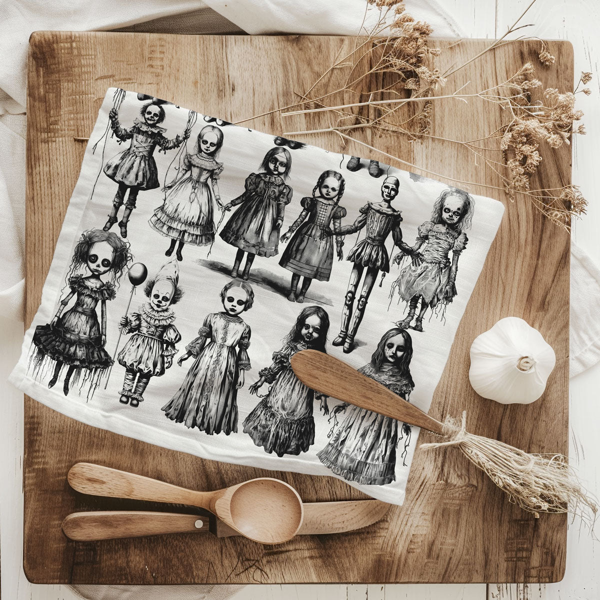 Possessed Dolls Halloween Flour Sack Kitchen Towel