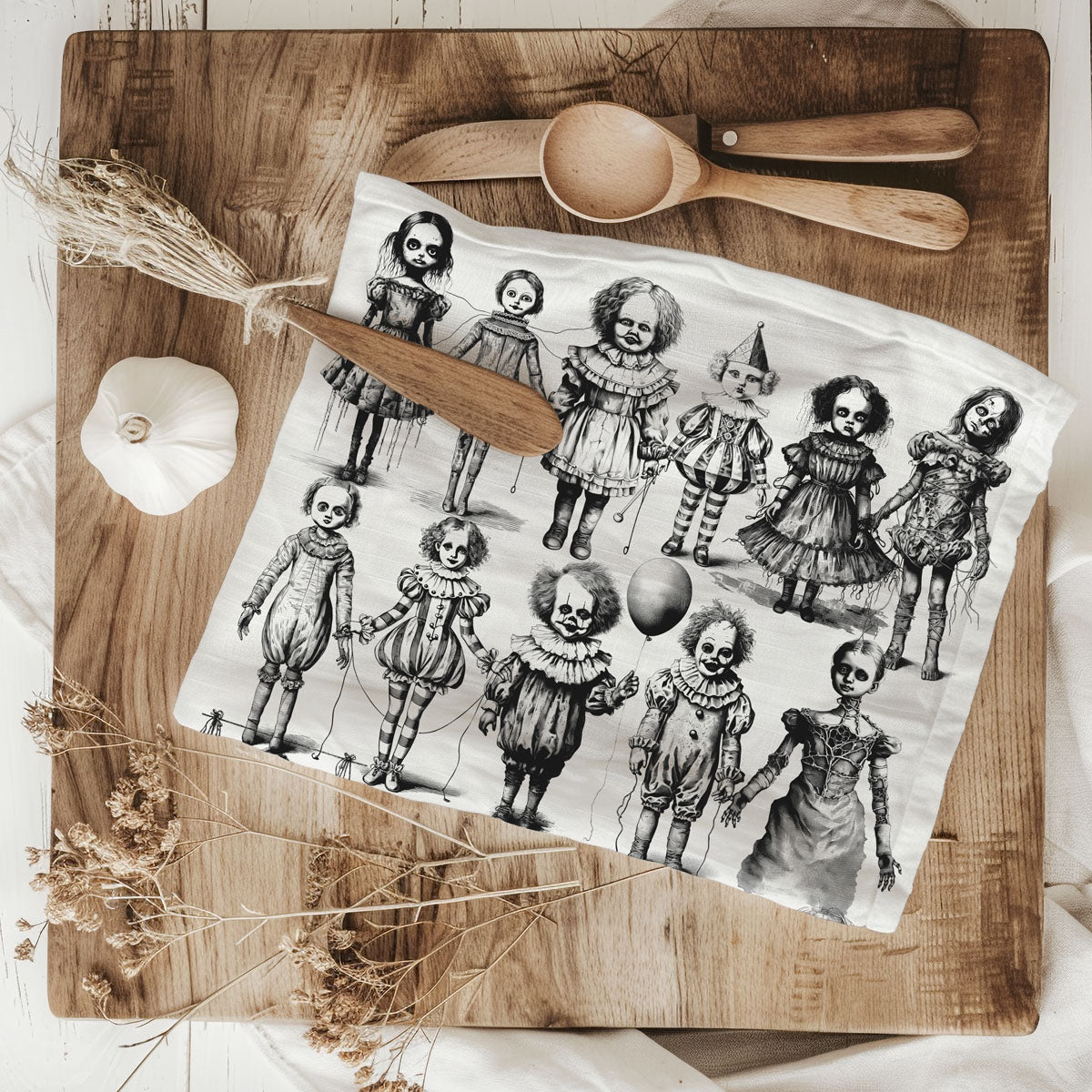 Possessed Dolls Halloween Flour Sack Kitchen Towel
