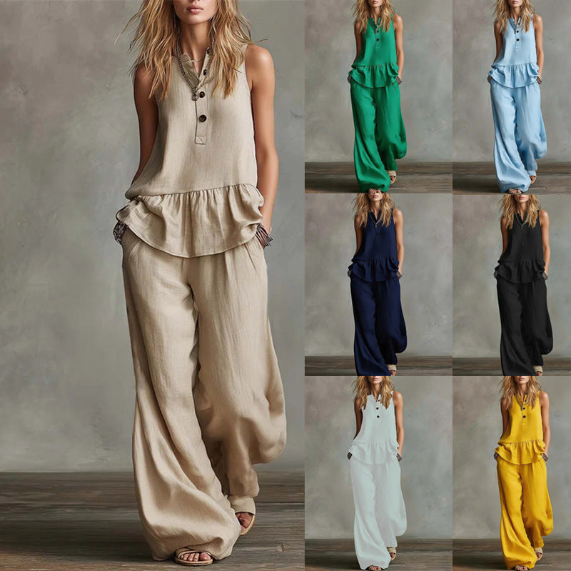 Women Loose Fit Top and High Waist Wide Leg Pants Set