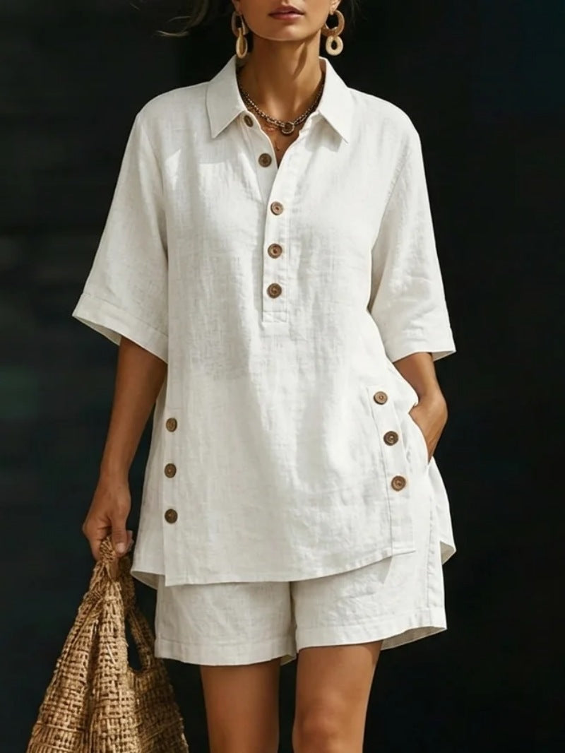 Women's Short Sleeve Shirt and Relaxed Cropped Pants Two-Piece Set